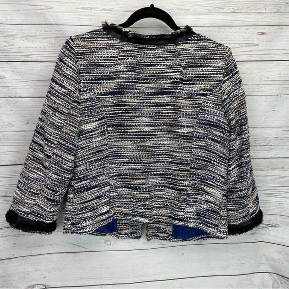 🍁 INC International Concepts Tweed Blazer with Lace Trim Jacket Coat sz Large - Picture 2 of 6